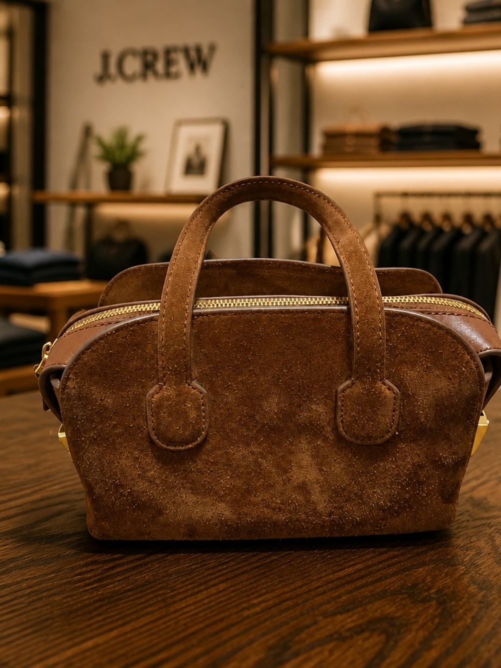 J. Crew Brown Suede Mini Satchel with Gold Hardware